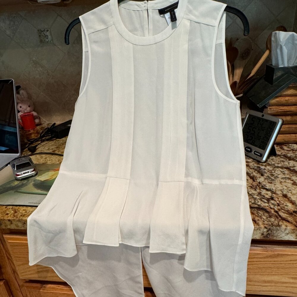 BCBGMaxazria Desiree Sleeveless Tuxedo Silk Tank Top S White New with Tags